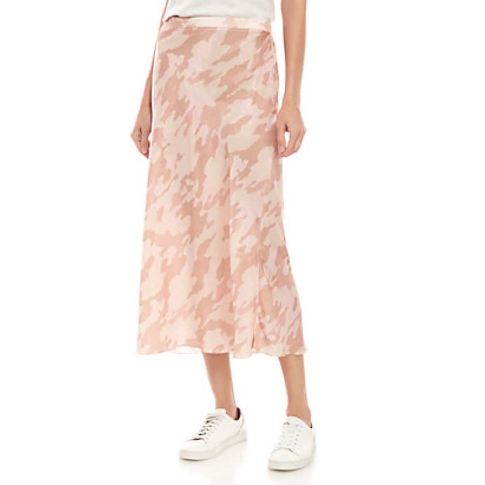 Free People Kendall Midi Skirt pink camo satin elastic
